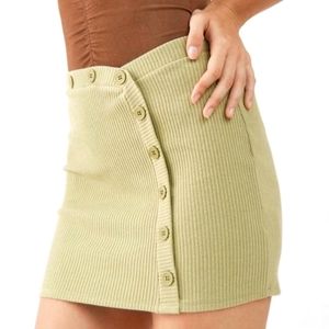 COPY - Urban Outfitters UO Claira, Side-Button Mini Skirt Ribbed in Sage Green